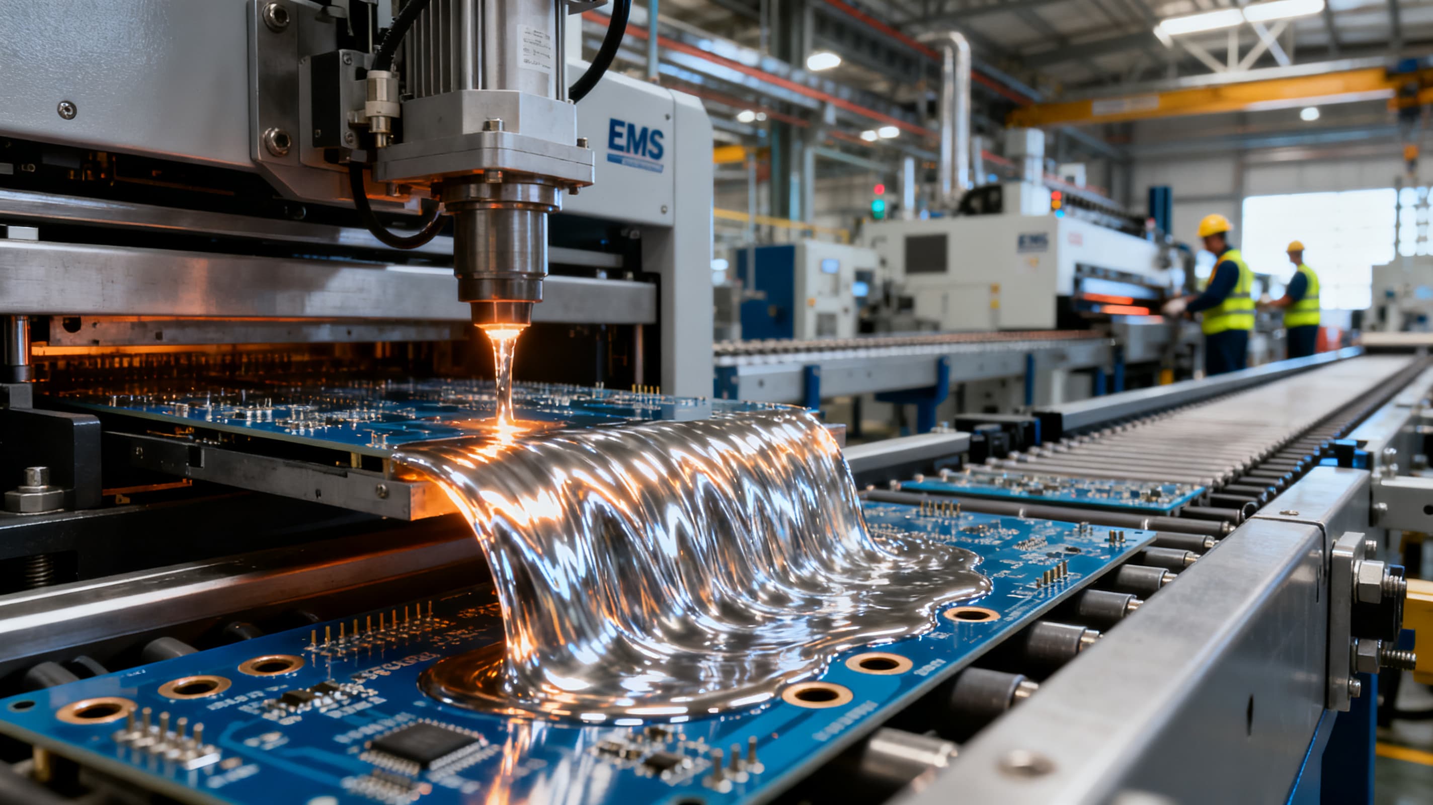 Power & Energy Through-hole wave soldering — PCB assembly at NovaPCBA EMS factory